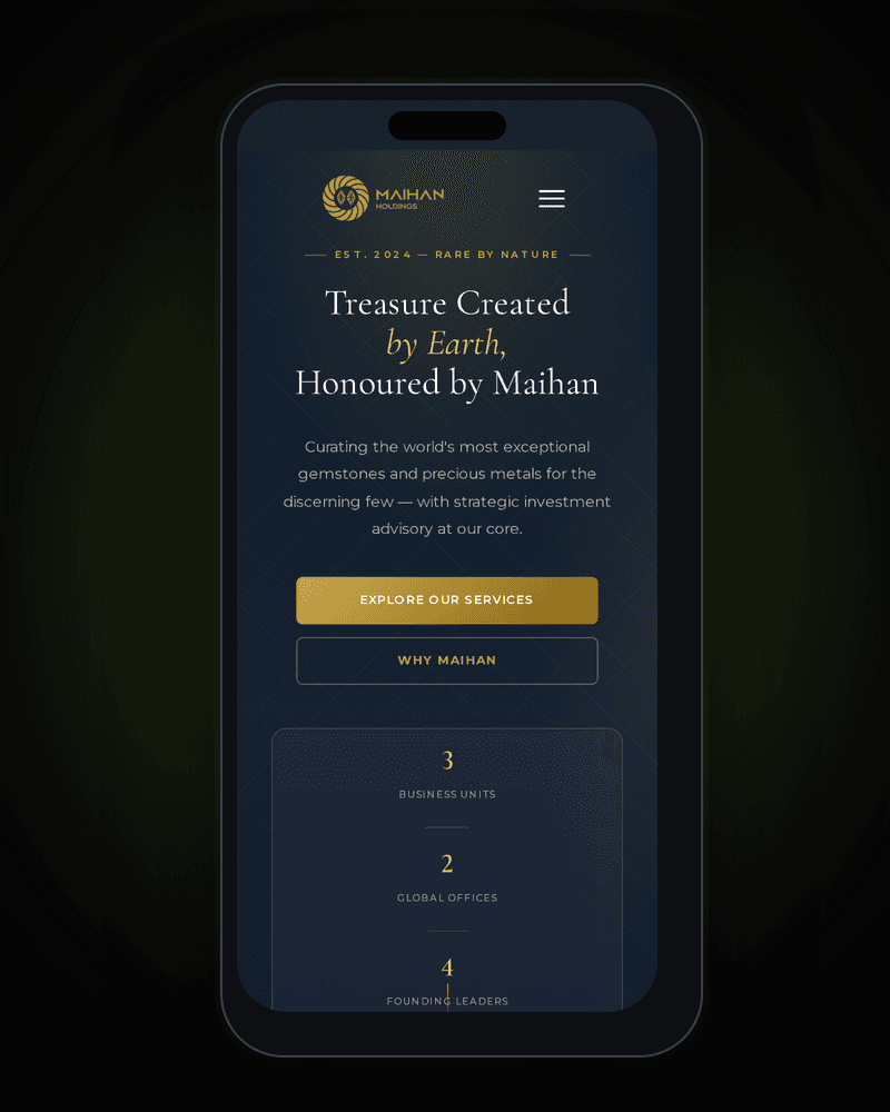 Maihan Holdings website on a phone, built by FKodeLabs